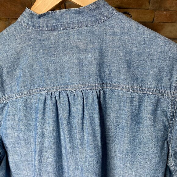 Lucky Brand		Tie Bow collarless Denim Blouse	Large - Picture 6 of 8